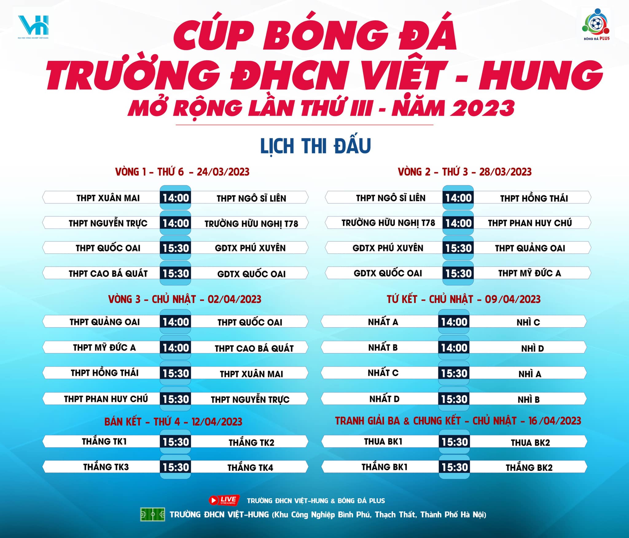 BẢNG ĐẤU CUP BÓNG ĐÁ ĐHCN VIỆT-HUNG MỞ RỘNG